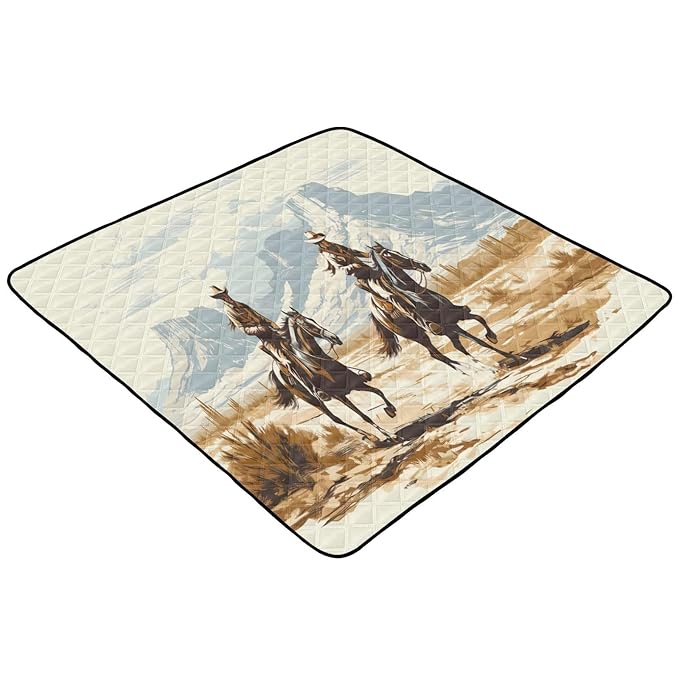 Western Cowboys Baby Play Mat for Floor 50" X 50" Foldable Waterproof Non-Slip Playmat for Baby Playpen Quilted Crawling Mats Game Rug