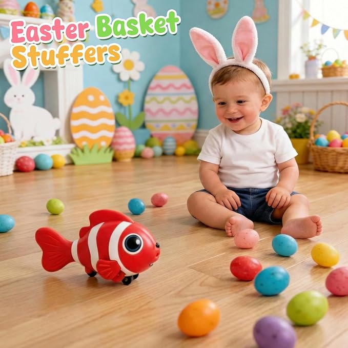 Crawling Fish Baby Toys, Novelty Tummy Time Toys for Babies 6-12 Months, Magic Swinging Fish Crawling Toys for Infant Toddler Learning Crawl Walking Dancing Easter Basket Stuffers 1st Birthday Gift