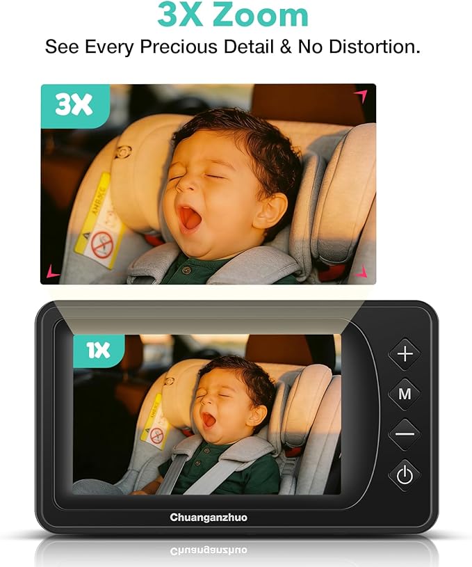5'' Baby Car Camera with NO.1 Night Vision, USB Powered, Mirror/Normal Mode, 1080P IPS Crystal-Clear Car Baby Monitor With Brightness Setting & 3X Zoom, infant Backseat Camera, S100U, 5inch Black