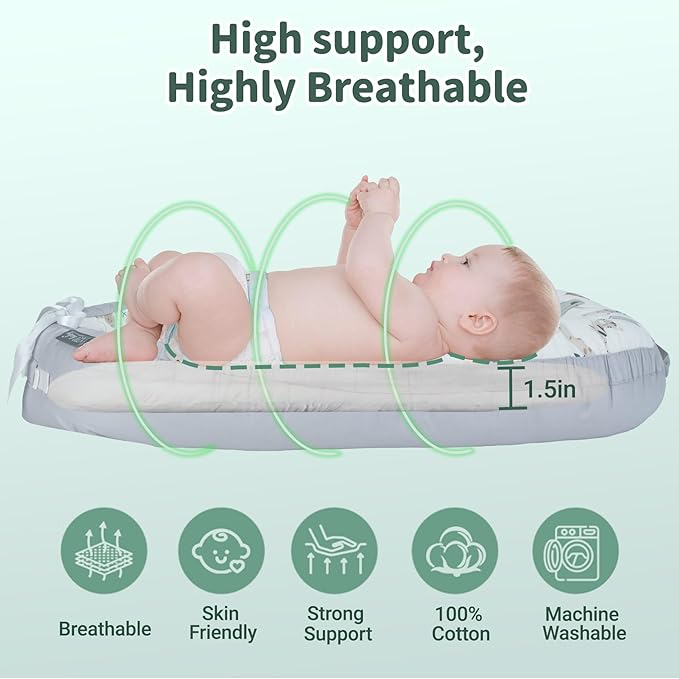 Infant Support Cushions | Baby Lounger | Organic Cotton Infant Lounger | Reversible, Adjustable & Portable Floor Lounger | Supervised Use | Soft, Breathable, Washable Cover(Animal)