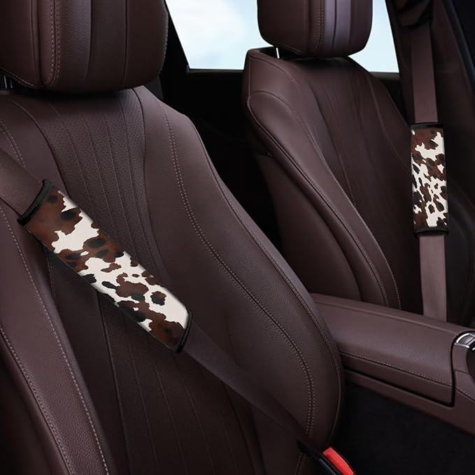 Biyejit Cow Hide Print Universal Car Seat Belt Pads Cover Shoulder Strap Covers for Car & Bag 2 Packs