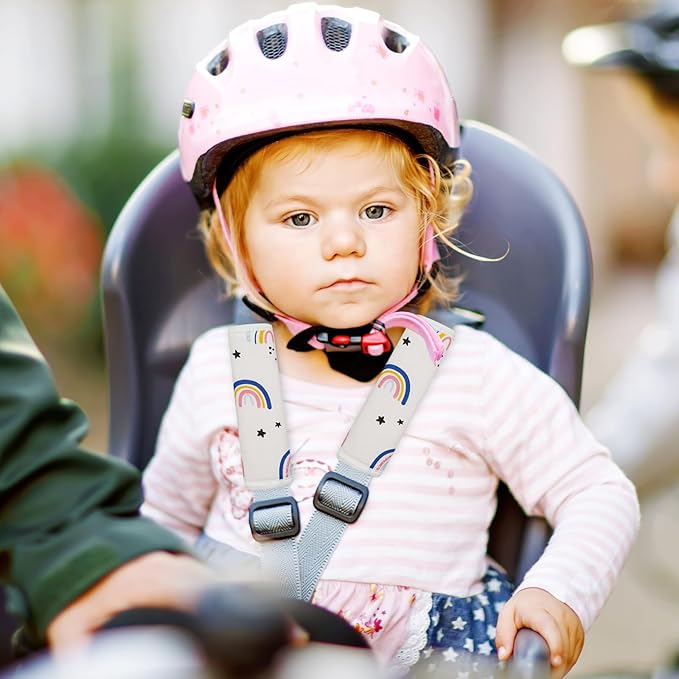 Baby Strap Cover for Children, 2 Pcs Infant Car Seat Belt Cover Pad, Neck Pad Protector for Kids Newborn Toddlers (Pink Rainbow)