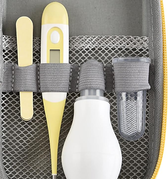Pilipane 8 in 1 Baby Grooming Kit, Infant Healthcare & Safety Set with Hair Brush, Nail Clipper, Nasal Aspirator, Finger Toothbrush, Scissors - Newborn Essentials for Baby Care (Yellow)