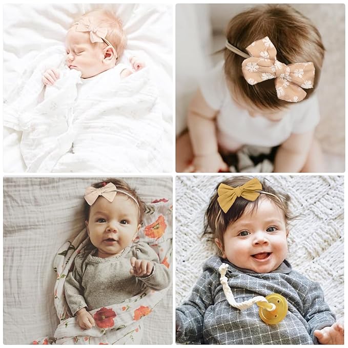 AQOKKA Baby Girl Headbands with Bows Soft Nylon Newborn Toddler Hairbands Handmade Baby Hair Accessories for Infant Girls Kids