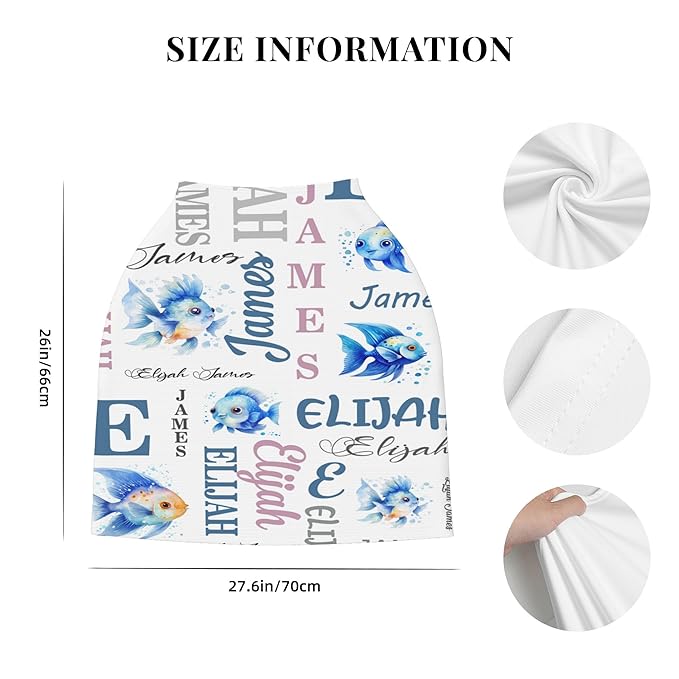 Personalized Baby Car Seat Cover with Name Stroller Canopy Custom Angelfish Carseat Cover Newborn Baby Boy Girl Nursing Cover for Moms First Birthday Gift