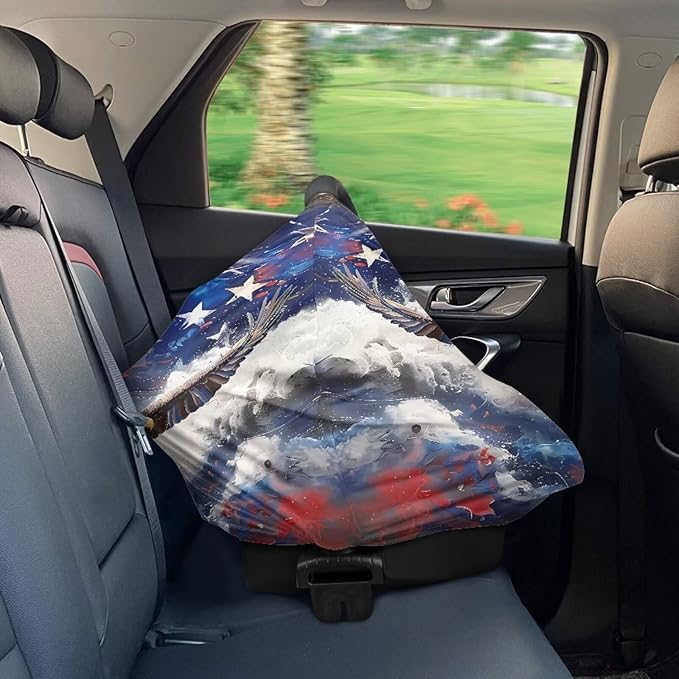American Flag Eagle Car Seat Cover Baby,Stretchy Infant Baby Carseat Cover,Unverisal Fit Multi-use Nursing Cover for Breastfeeding Stroller Cover Boys and Girls Shower Gifts