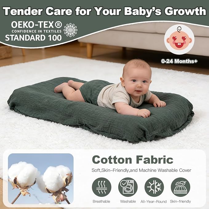 Baby Lounger - Snuggle Cozy Me Infant Lounger for Newborns | Breathable & Soft, Portable Awake-Time Pad, Essential Baby Gift (Lounger Cover Included)
