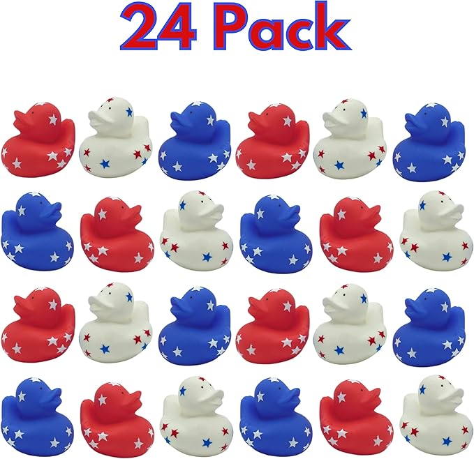 4E's Novelty Patriotic Rubber Ducks (24 Pack) Bulk 2" - 4th of July Party Favors, Patriotic Party Supplies Gifts toys for Kids Adults Fourth of July, Jeep Ducking