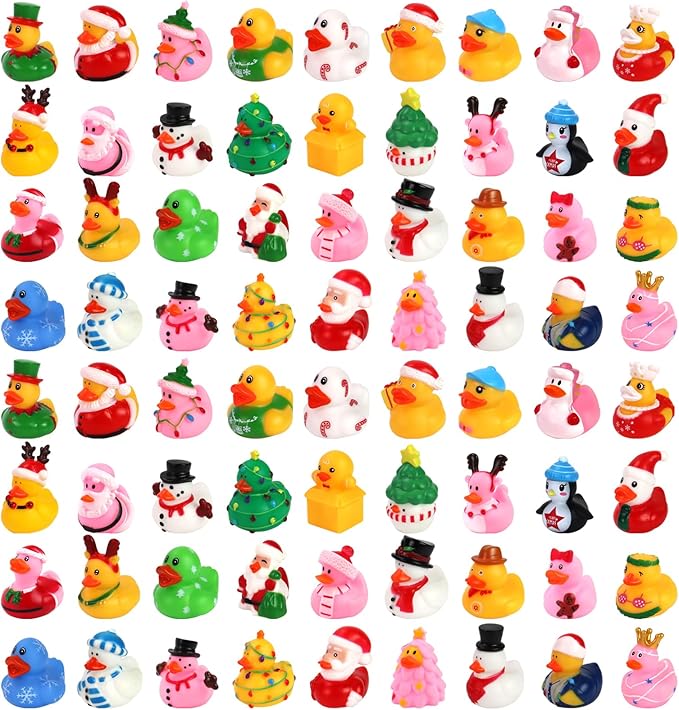 72 Pcs Christmas Rubber Ducks - Holiday Ducks Bag Fillers Ducking, Bathtub Toys, Party Favors, Classroom Game Prizes, Christmas Decorations
