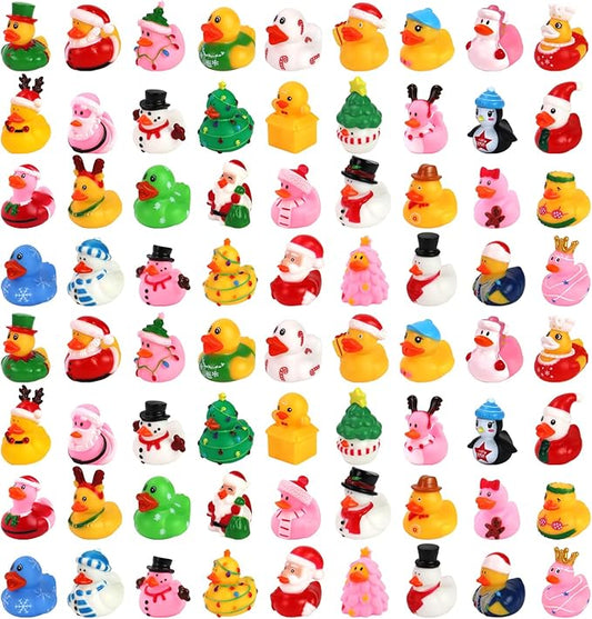 72 Pcs Christmas Rubber Ducks - Holiday Ducks Bag Fillers Ducking, Bathtub Toys, Party Favors, Classroom Game Prizes, Christmas Decorations