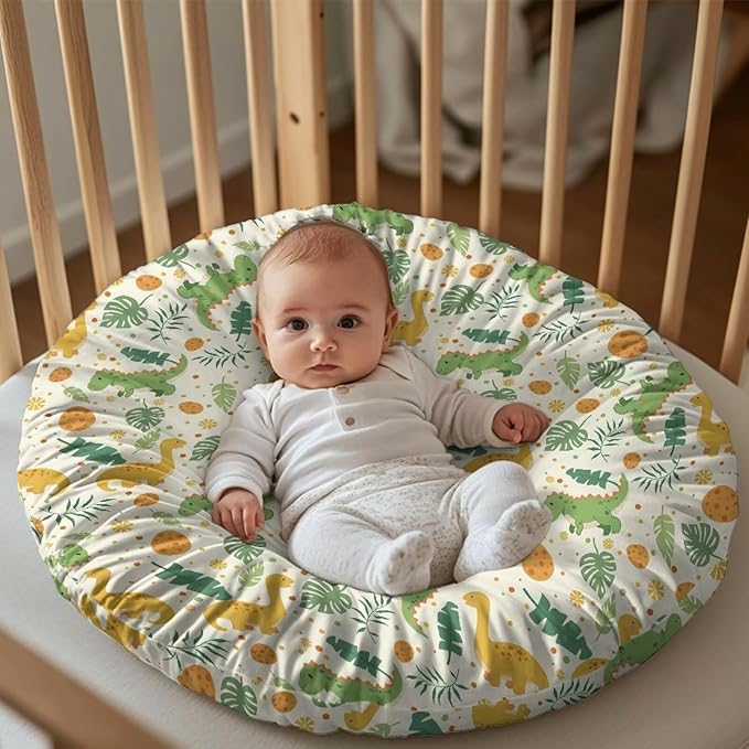 Cartoon Palm Leaf and Dinosaur Newborn Lounger Cover Removable Soft Slipcover for Newborn Baby Padded Lounger Infant Floor Seat Cover for Boys Girls Baby Essentials