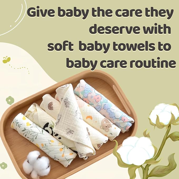 MUKIN Baby Washcloths, Natural Cotton Face Towels, 15 Pack, 10x10 inches