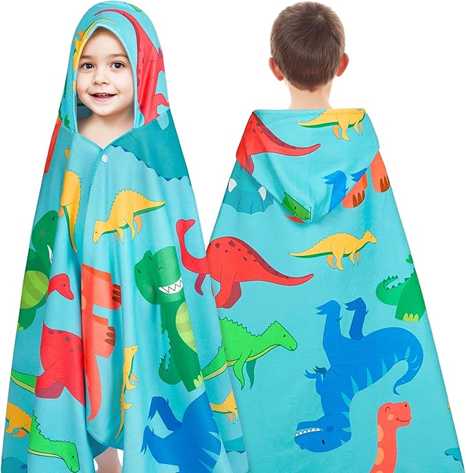 Basumee Toddler Bath Towels with Hood for 0–6 Years 55" x 28" Soft Absorbent Hooded Kids Bath Towel with Button for Boys and Girls Shower Bath Beach Swimming Essentials