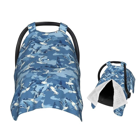 Marine Colors Baby Car Seat Canopy and Nursing Cover for Breastfeeding Multi-Use Cover Lightweight Infant Stretchy Carrier Carseat Winter Cover for Newborn Girls Boys