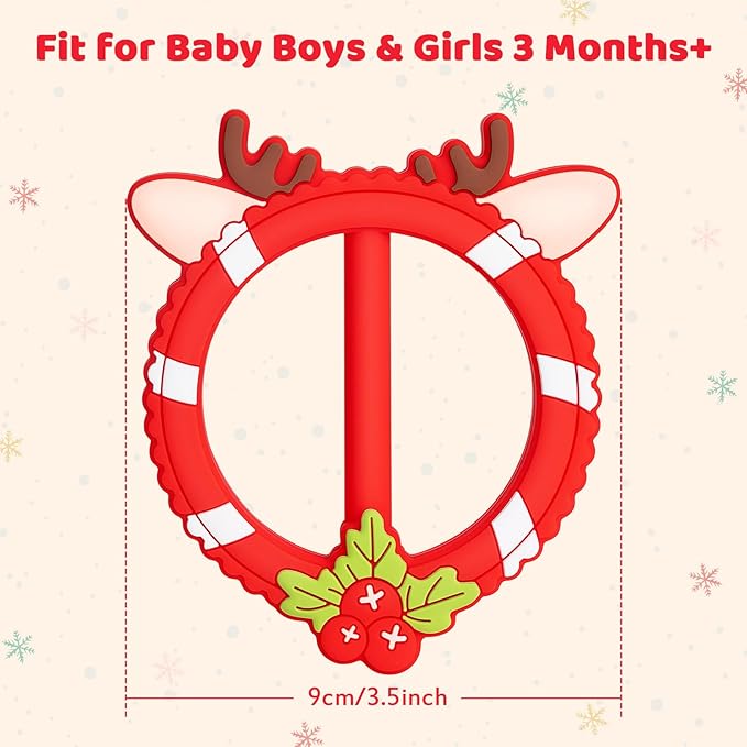 Red Teether for Babies - SHARE&CARE Mom Gifts Silicone Teething Toy, Women Gift for Mom, Wife,Her, Holiday Baby Chew Toy for 3 Months+, BPA-Free,Baby Shower (Red Holiday)
