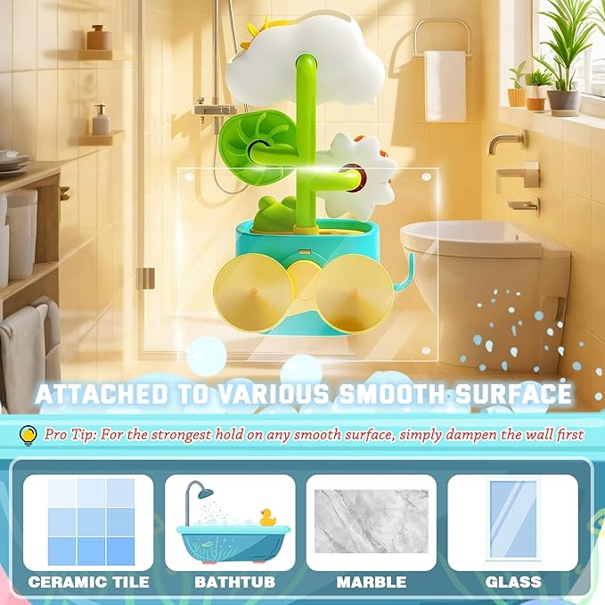 Bath Toys for Toddlers 1-3, Cloud Rain Watering Toy with Rising Frog & Spinning Lotus - Interactive Sensory Play for Bathtub, Educational Gift for Baby Boys Girls 18M+