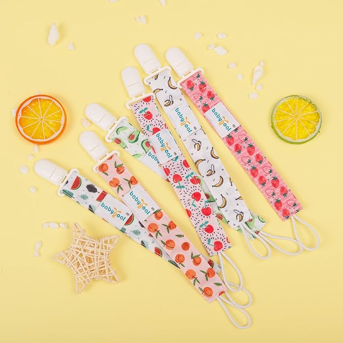babygoal Fruit Pacifier Clips, 6 Pack Binky Paci Holder Clips Leashes Fits for Most Pacifiers and Binkies