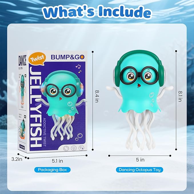 Dancing Jellyfish Babies Toy Music Crawling Octopus 6-12 Months Tummy Time Toys Magic Glowing Squid 1st Birthday Gifts for Toddlers 1 2 3 4 5 6 Year Old Kids Funny Gift for Baby Girl Boy Age 1-3