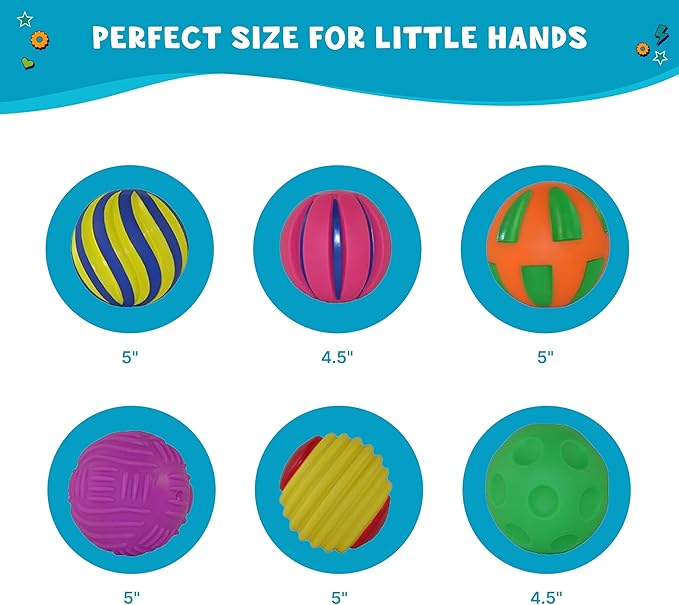Get Ready Kids Sensory Balls for Toddlers & Babies - Set of 6 Colorful Textured Tactile Balls - Baby Toys for 6-12 Months & 1 Year Old - Developmental Play, Motor Skills, Therapy & Montessori Learning