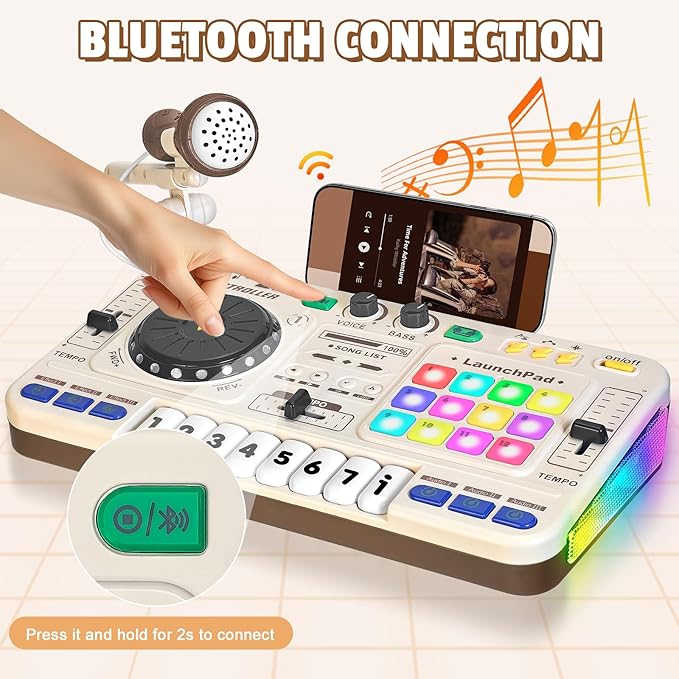 Toddler DJ Mixing Table, Kids Mixer Board with Turntable, Game Mode and Microphone, Gift for 3 4 5 6 Years Old Boys Girls - Baby DJ Set
