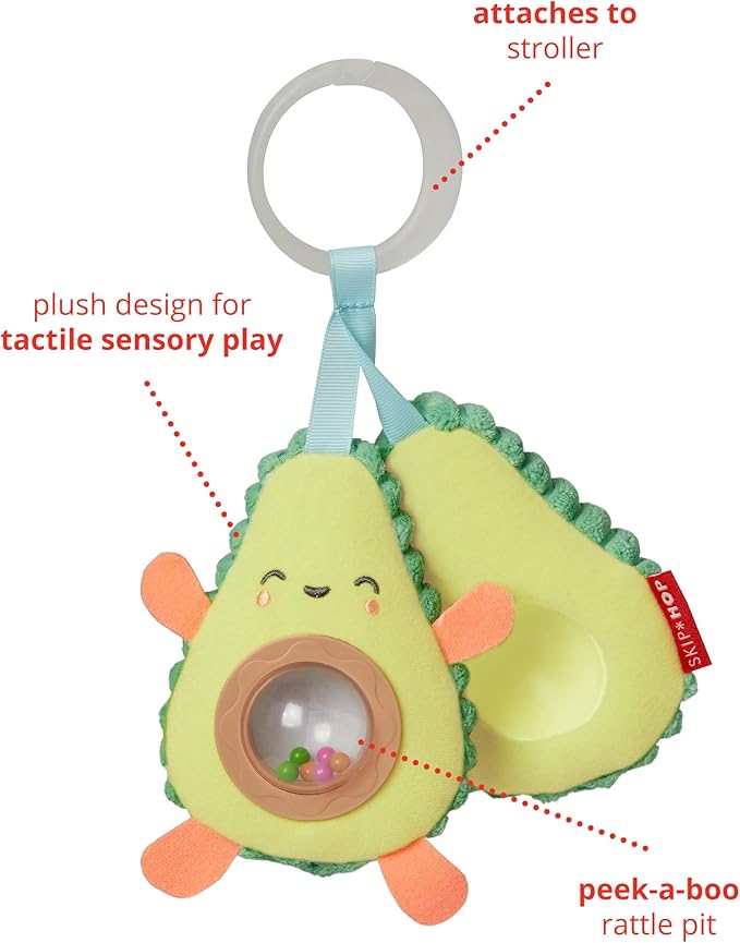 Skip Hop Avocado Baby Stroller Toy & Musical Fruit Band Set, Berry Cute Band, Infant, Toddler, Avocado Stroller Toy, Strawberry Tambourine, 2 Blueberry Shakers