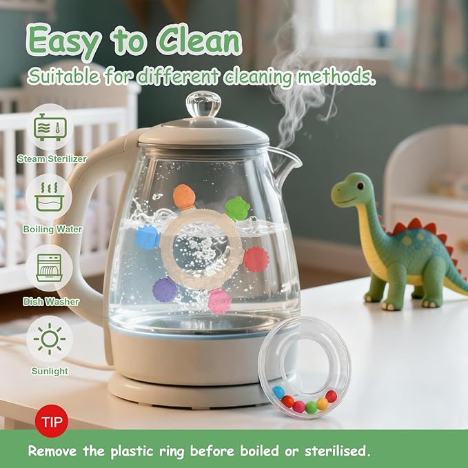 Yoolane Baby Teething Toys, Silicone Teether for Babies 3 6 12 18 Months, Dinosaur Baby Teething Ring Rattle Teether Sensory Chew Toys for Toddler Infant, Newborn Stuff Essential Gift, BPA Free