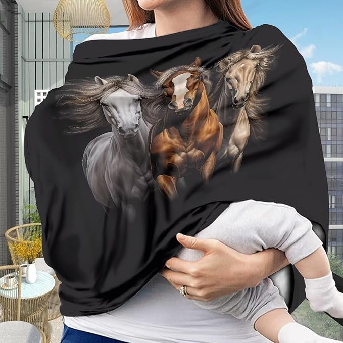 ZFRXIGN Horse Car Seat Cover for Babies Girls Stuff Nursing Cover, Stretchy Infant Carseat Canopy, Multi Use Cover Shopping Cart/High Chair/Stroller Covers Black
