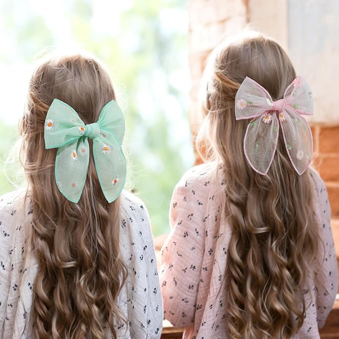 TOKUFAGU 7PCS Hair Bows for Girls, Tulle Daisy Hairs Barrettes Colorful Alligator Clips Wedding Hair Accessories for Girls Infants Toddler Teens Women Party