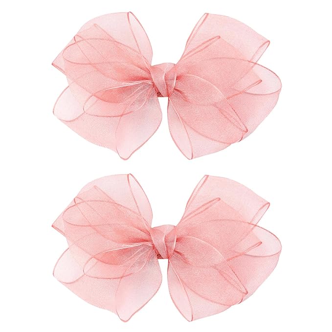 5.5-Inch Organza Double Hair Bows Alligator Clips Hair Accessories for Girls Toddler Kids Children Teens -Pink