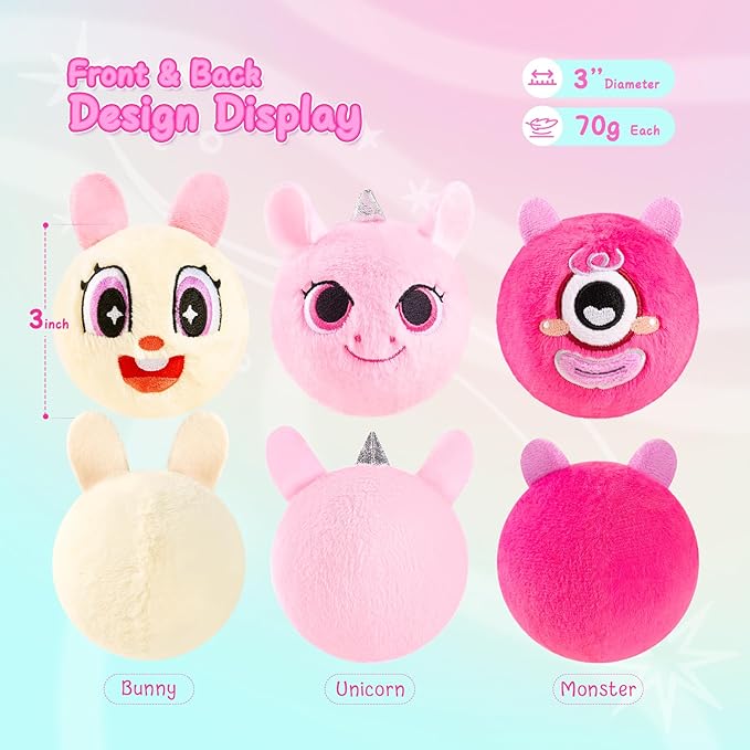 ZOOJOY 3 Pcs Plush Bouncy Balls for Toddlers 1-3, 3In High Bounce Baby Toys Featuring Easter Bunny, Unicorn & Monster, Easter Gifts for Girls Boys 6M+, Outdoor Indoor Slient Furry Balls
