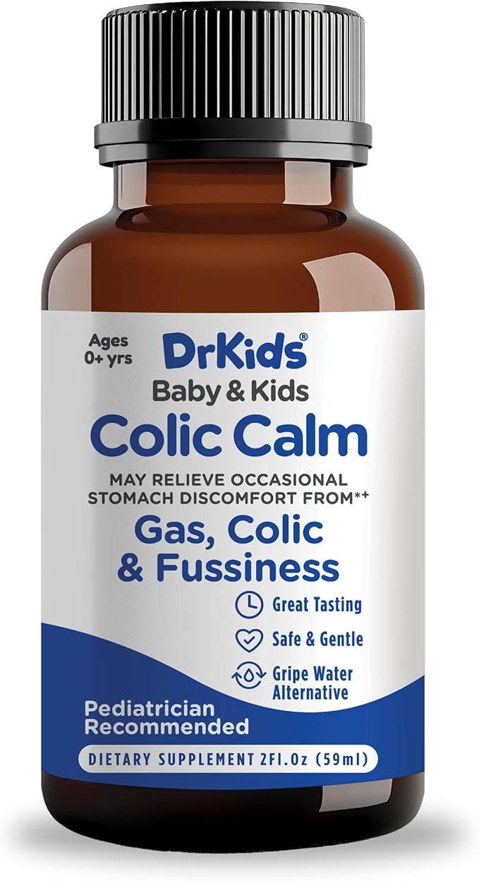 Dr. Kids Colic Calm – Infant Colic & Gas Relief, Fast-Acting Natural Ingredients with Activated Charcoal, Chamomile, Blackthorn Bud Extract, Ginger - Liquid Supplement for Babies 0-12 Months, 2 fl oz