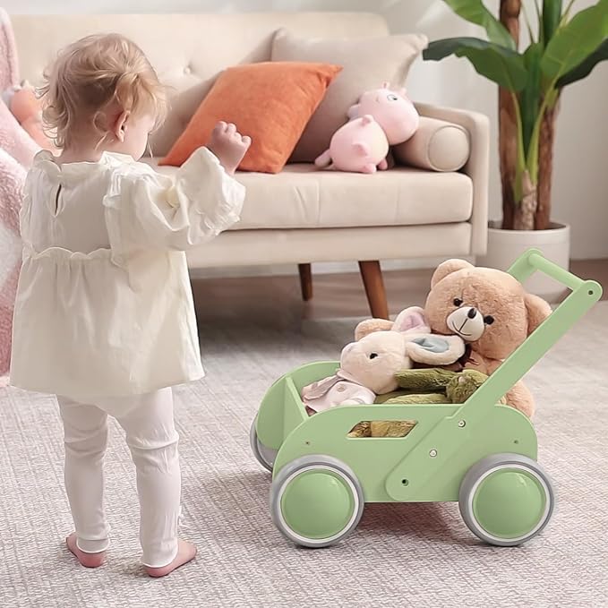 HOMEKOL Wooden Baby Walker,Baby Push Walker, Adjustable Speed Baby Walker for Boys and Girls, Baby Activity Center, Gift for Birthday, Christmas and New Year Green