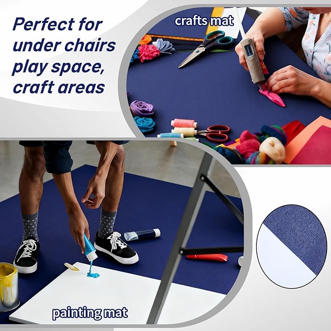 Drydiet 55x70 Inch Extra Large Craft & Painting Floor Mat - Waterproof Non-Slip PVC Art Rug, Floor Protector for Easel Painting Pottery Messy Projects, Washable Roll-up Spill Mat(Blue, Plain)
