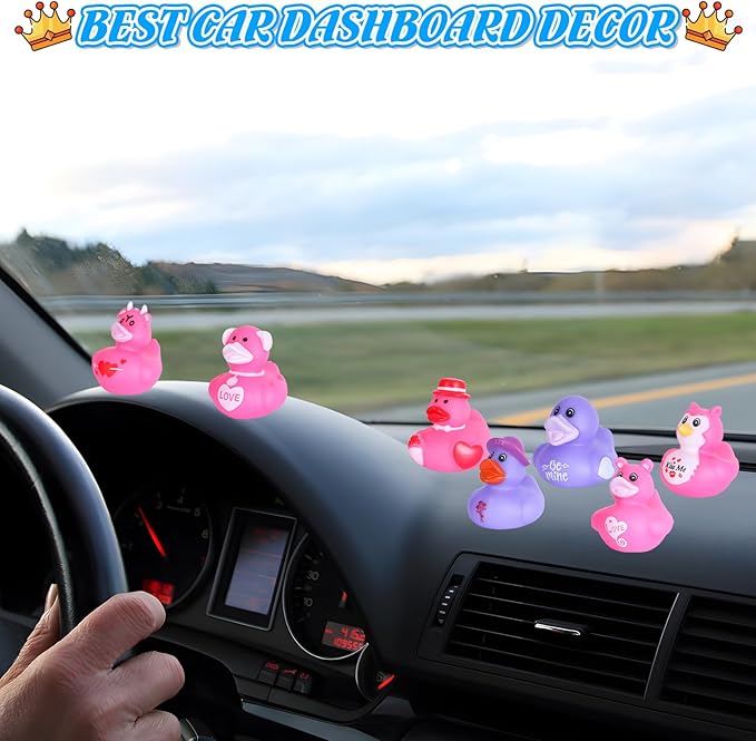 24PCS Pink Rubber Ducks with Cards and Bands - Cute Mini Ducks for Birthday Parties, Baby Showers, and Cruise Ship Fun | Assorted Designs for Kids