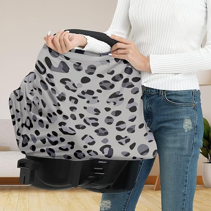 Forchrinse Grey Leopard Print Baby Car Seat Cover Soft Stretchy Breastfeeding Nursing Cover Multi Use Cover for Shopping Cart/High Chair/Stroller