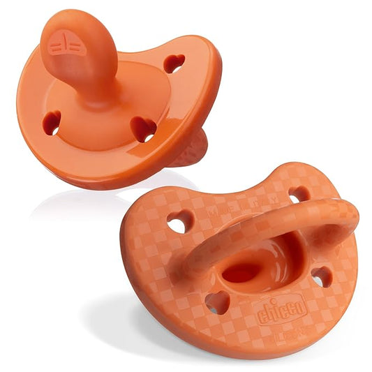 Chicco PhysioForma Luxe Orthodontic Pacifier for Babies 16-24 Months, One-Piece 100% Soft Silicone, Supports Breathing, Textured Shield & Handle, Sterilizing Case, BPA Free, 2-Pack, Terracotta
