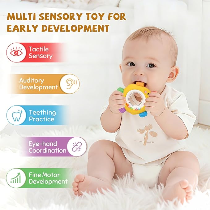 Baby Teething Toy for Babies Over 3 Months, BPA-Free Silicone Teether, Teething Relief & Fun Play with Rattle, Perfect Baby Gift & Infant Toy