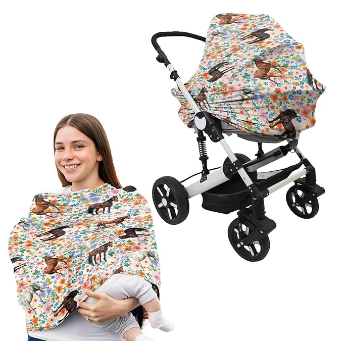 Flowers Carseat Canopy High Stretchy Baby Nursing Pillow Cover 2pcs Baby Essentials Sets Romantic Babies Shower Stuff for Newborn Baby Feeding Essentials
