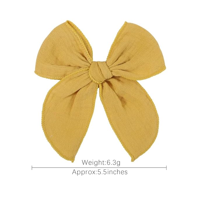 5.5 Inch Yellow Fable Hair Bow: Handmade Linen Cotton Hair Clip for Girls - 1 PCS