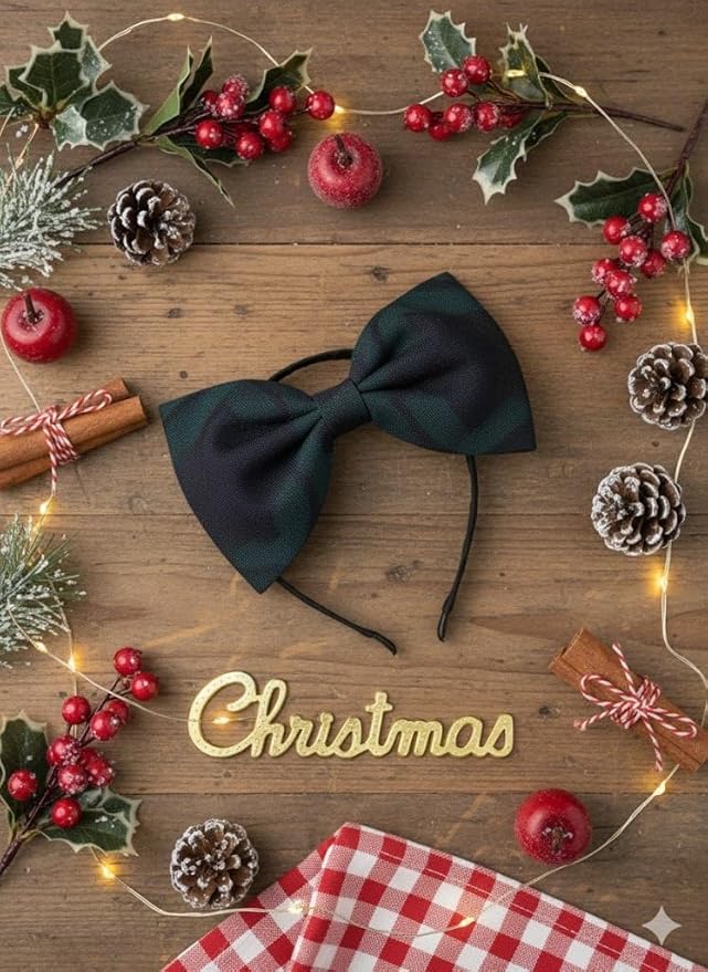 ClassExceed School Headband, Plaid bow headband, back to school, available in variety of school plaids (Plaid 79 Hunter Navy black, Regular)