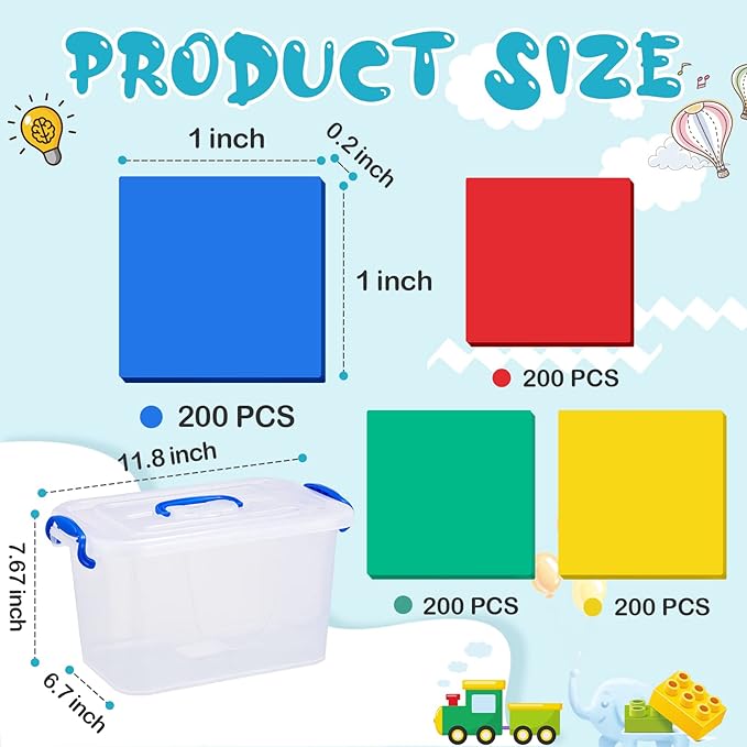 Jexine 800 Pcs Foam Square Counters Color Tiles Square Color Sorting Tiles Math Counters Manipulatives, Sorting Toy, Counting, Learning, Classroom Crafts, Bingo for Kids with Storage Box