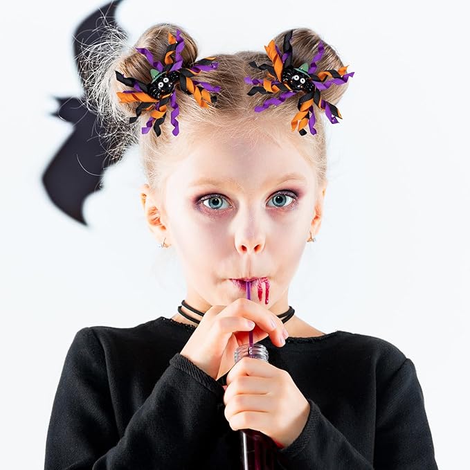 Halloween Korker Hair Bow Clips for Girls Women Cute Spider Ghost Pumpkin Curly Corker Ribbon Cheer Bow Alligator Barrette Holiday Dress up outfit Decor Accessory Birthday Gift