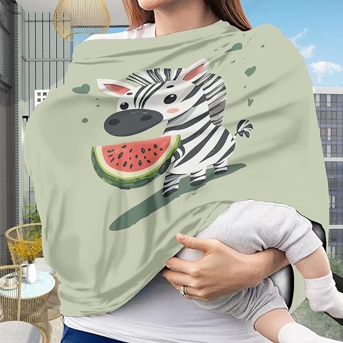 Biyejit Zebra Watermelon Multi-Use Cover: Car Seat Covers, Nursing Cover, and Stroller Cover for Sun - Stretchy Fabric, All-Season Use, Stylish Designs, Easy Access for Moms