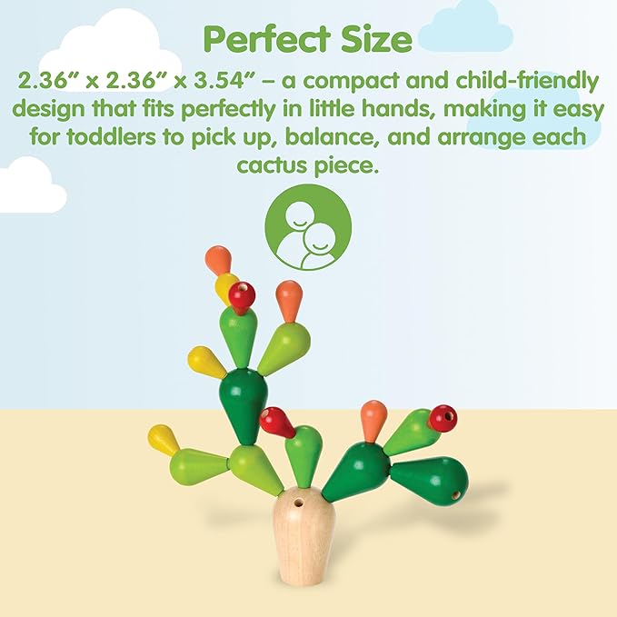 PlanToys® Balancing Cactus | Montessori Wooden Toy for Toddlers | STEM Game for Fine Motor Skills, Logic & Coordination | Eco-Friendly Educational Toy for Kids Ages 3+