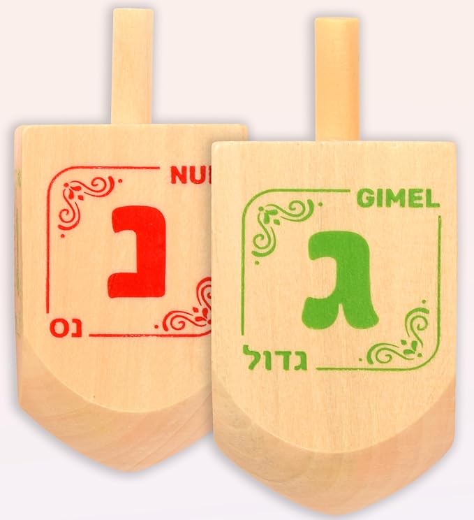 Hanukkah Dreidels - Extra Large Natural Wooden Dreidel - 4 Pack