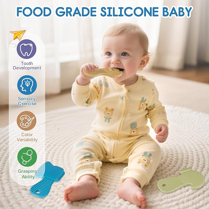 Baby Teether Toys, 4 Pack Food-Grade Silicone Teething Toys for 3-6 6-12 Months Babies, Infants, Easy to Grasp, Teething Relief Toy