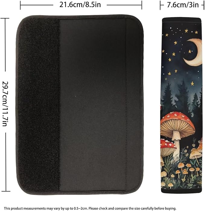 UNICEU Moon Star Mushroom Print Auto Seat Belt Pads 2 Piece Decoration Car Accessory Soft Universal Fit Automotive Shoulder Strap for Most Vehicle