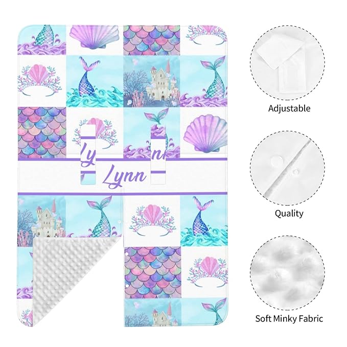 Personalized Baby Car Seat Canopy for Girls, Custom Name Baby Car Seats Covers for Babies, Opening Minky Nursing Breastfeeding Stroller Cover Infant Carseat Canopies for Newborn (Mermaid)