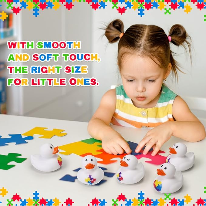 Vinsot 72 Pcs Autism Awareness Stuff Accessories Autism Awareness Rubber Duckies Colorful Puzzle Piece Bathtub Toys Fundraising Floater Duck Incentives Gift for Charity Activities Supplies
