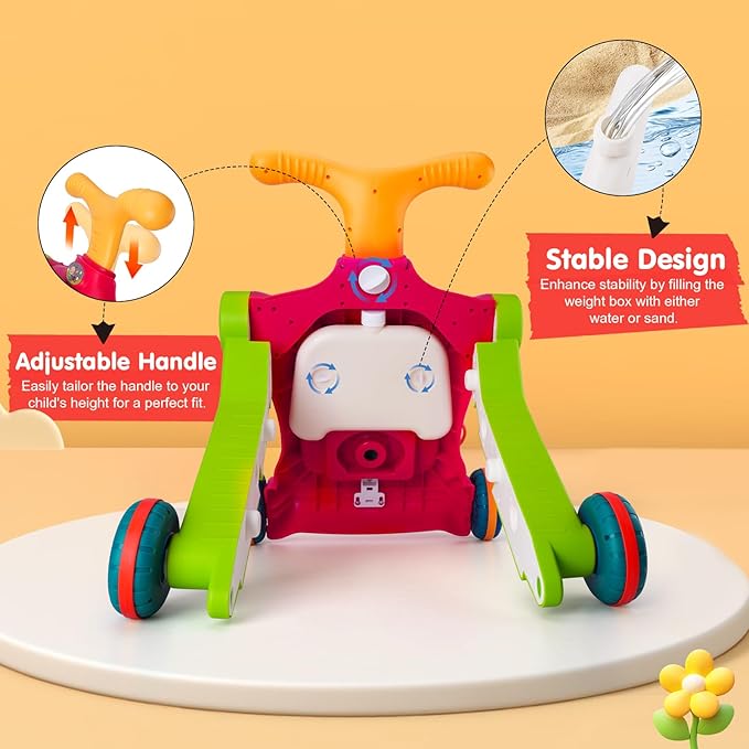 AuntyFey Baby Walker, 5 in 1 Push Walker, Baby Walking Walkers Push Toy for Girls, Girl Toddler Push Toy, Infant Walker, OrangeRed